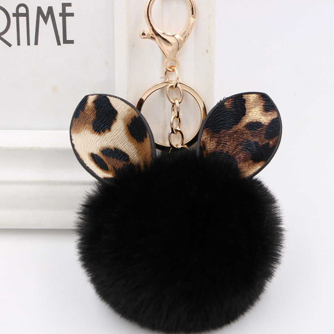 Wholesale Leopard Print Ear Fur Ball Keychain Plush
